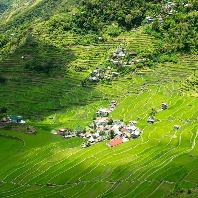 The majestic small village of Batad surrounded by thousands of years old antic rice fields terraces
