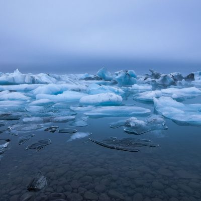 Jokulsarlon Lagoon where pieces of ice from glaciers are drifting