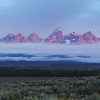 Grand Teton range hit by the first ray of light at sunrise