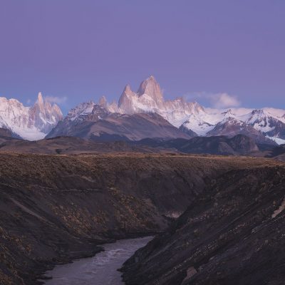 Cerro Torre and Fitz Roy at dawn just before sunrise