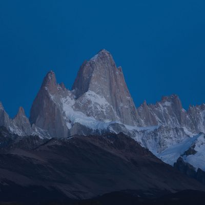Mighty Fitz Roy at dawn minutes before sunrise on a unsual clear sky Fall morning