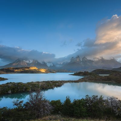 Panoramic sunrise in Torres del Paine National Park