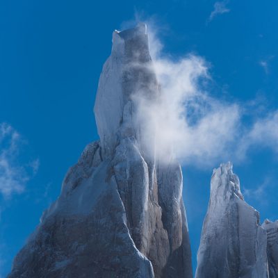 Close up of Cerro Torre surround by cloud