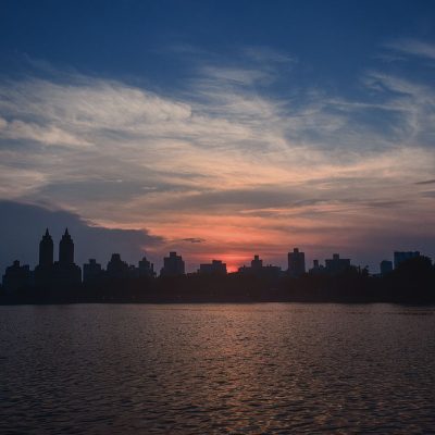 Sunset over New-York skyline from Central Park