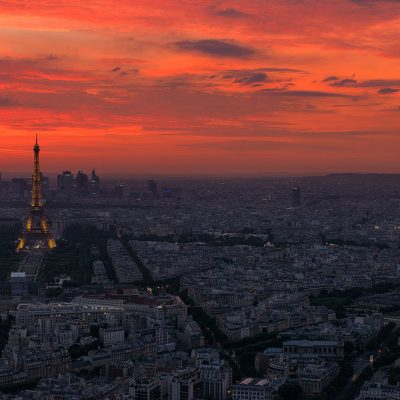 Red sky of Paris at sunset