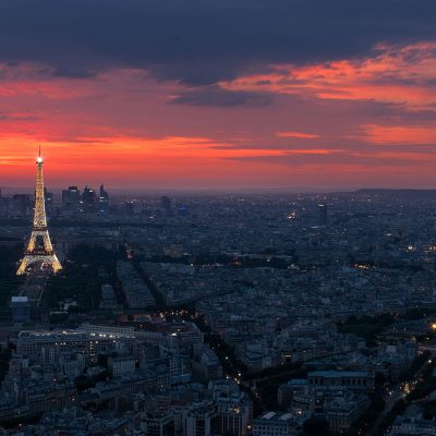 Colorful sunset over Eiffel Tower in Paris