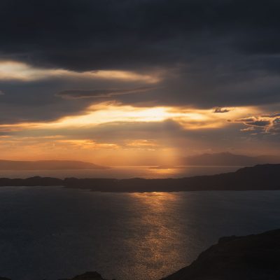 Moody sunrise over the sea. Captured on Isle of Skye, Scotland