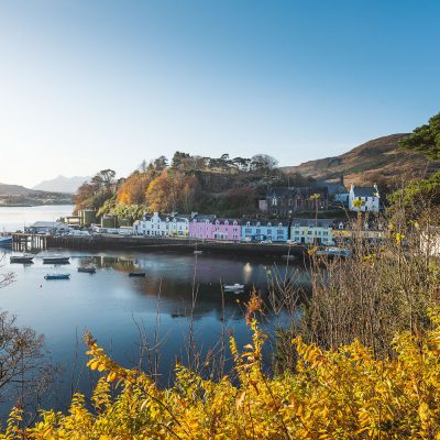 Portree village on Isle of Skye during a crisp fall morning